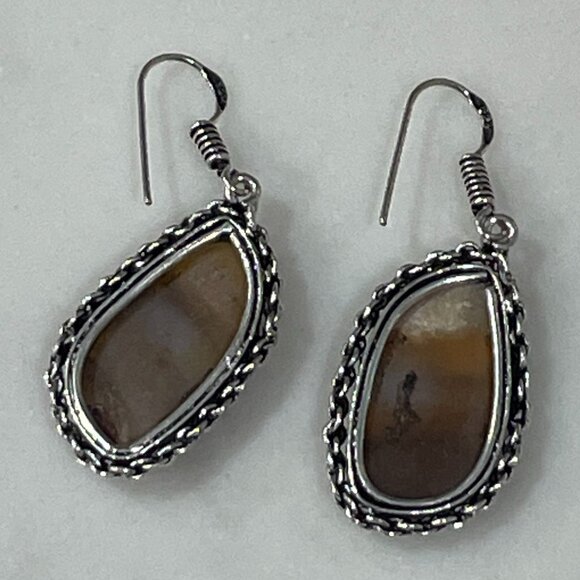 Vintage brown stone Native American style earrings Sterling - Picture 2 of 3